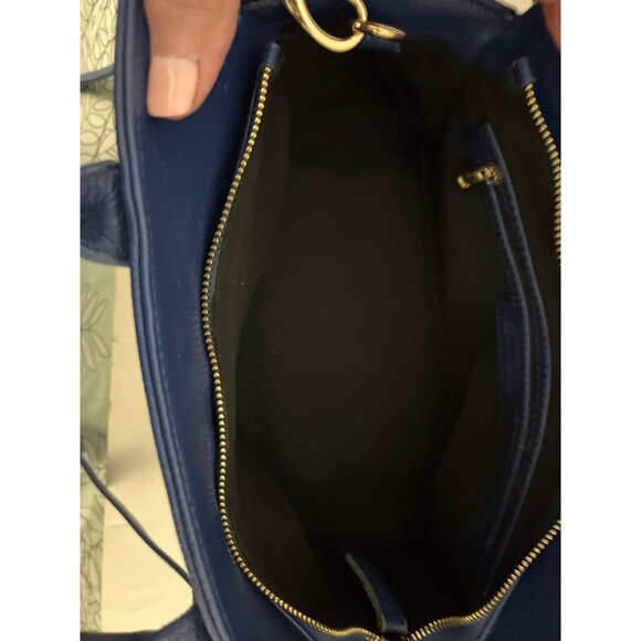 Onna Ehrlich Blue Pebbled Leather Handbag CB Gold Hardware Tassel Zip Close NEW - Picture 12 of 14